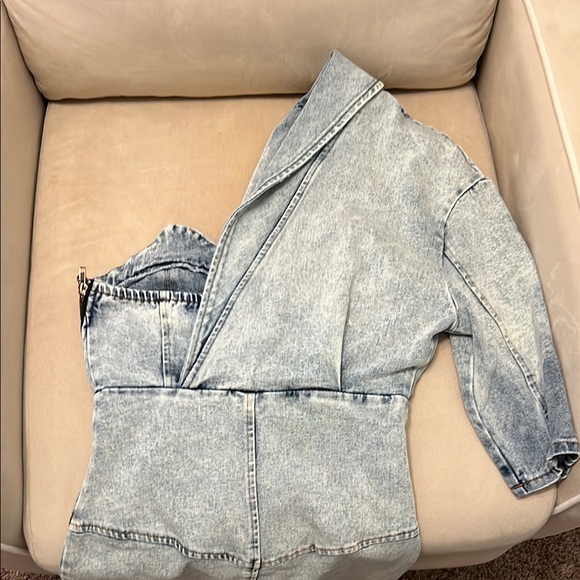 Denim Asymmetrical Zip Dress - Picture 6 of 7